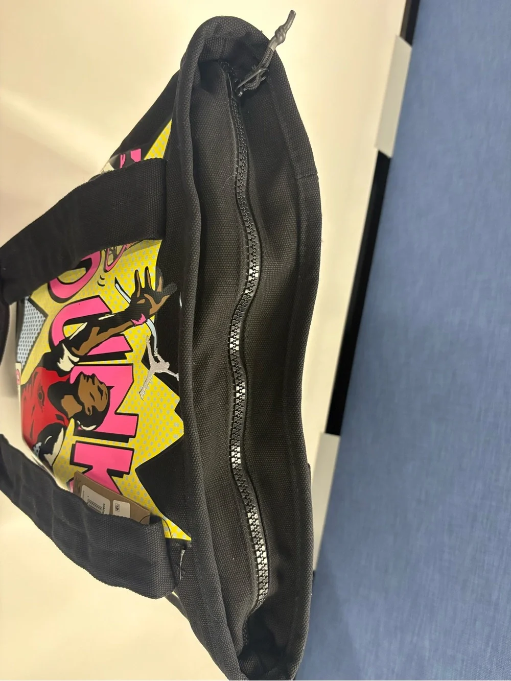 Jordan Black Canvas Tote with Pink & Yellow Pop-Art Dunk Graphic